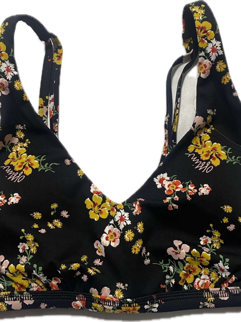 Offline by Aerie floral V-Neck Black Bralette with Yellow Accents